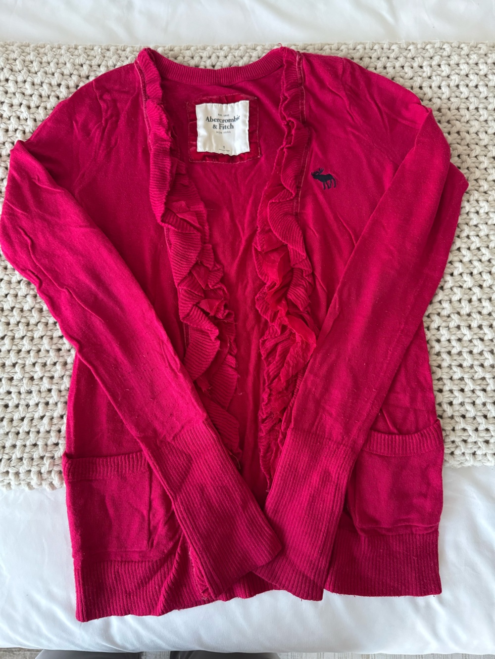 Abercrombie & Fitch Ruffle Front Cardigan - Bright Pink